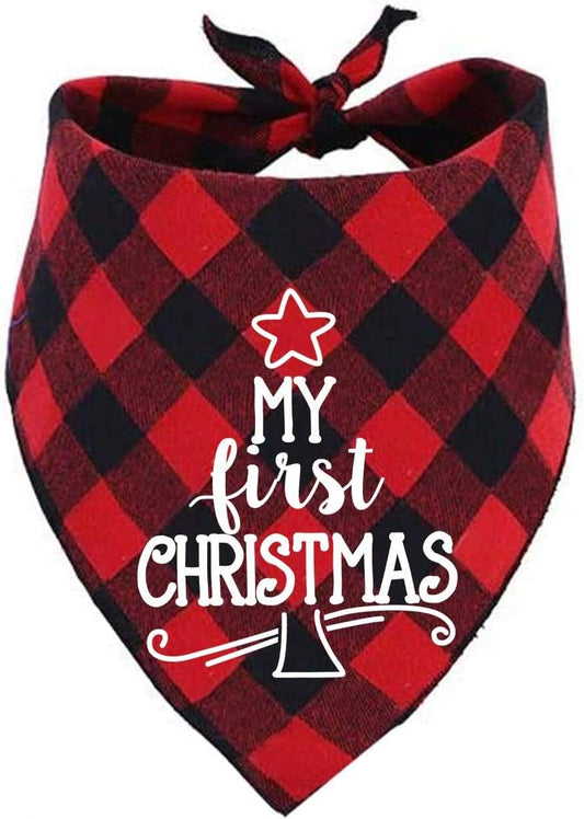 Dog First Christmas Bandana,Red Plaid Xmas Puppy Scarf